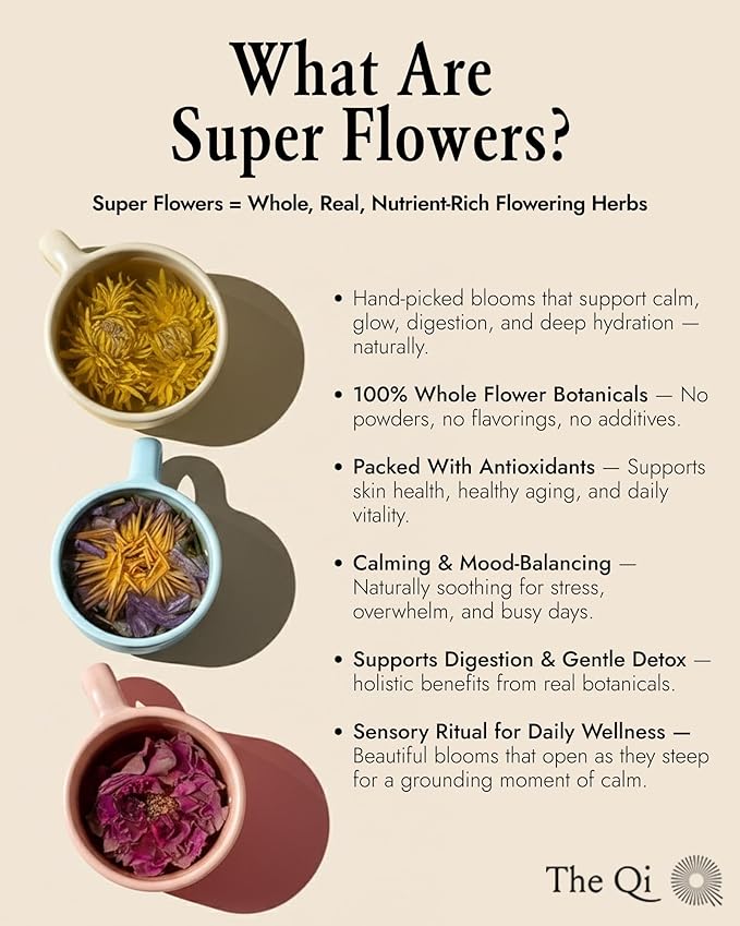 The-Qi Floral Tasting Collection Blooming Tea Variety Box – 9 Pcs Whole Flowers (Rose Chrysanthemum Lotus) – 100% All Natural Blooming Tea Gift Set Naturally Caffeine-free – Makes 27 Cups