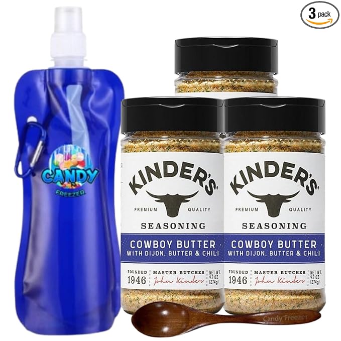 Kinder’s Premium Blend Seasoning– Three (3) 6.4 oz Bottles – All-Purpose Rub for Grilling Cooking &amp Roasting – No MSG Gluten-Free Non-GMO – Includes Collapsible Bottle &amp Wooden Spoon (Total