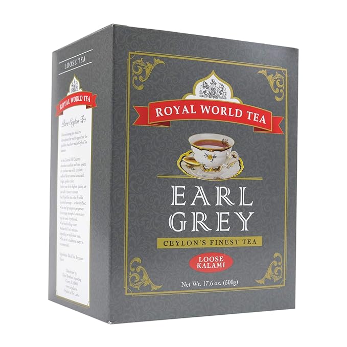 Royal World Loose Leaf Earl Grey Tea – Premium Blend of Bergamot &amp Ceylon Black Tea – Ideal for London Fog &amp Iced Drinks – Perfect for Recipes – Sourced from Sri Lanka – Minimal Packaging 17.