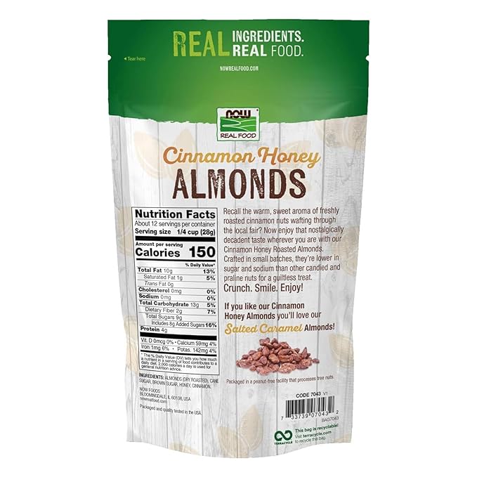 NOW Foods Cinnamon Honey Coated Almonds Crafted in Small Batches 12-Ounce (340 g) (Pack of 3)
