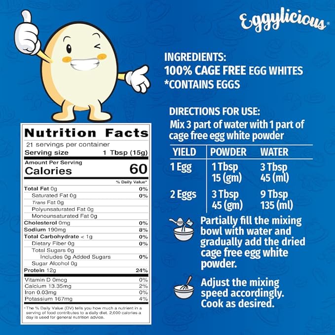 Eggylicious | Cage-Free Egg White Powder 11 oz (312 gm) | Made in USA from Humanely-Raised Cage-Free Eggs | Perfect for Macarons Fluffy Meringues Shakes Omelets | Non-Bioengineered No Additives