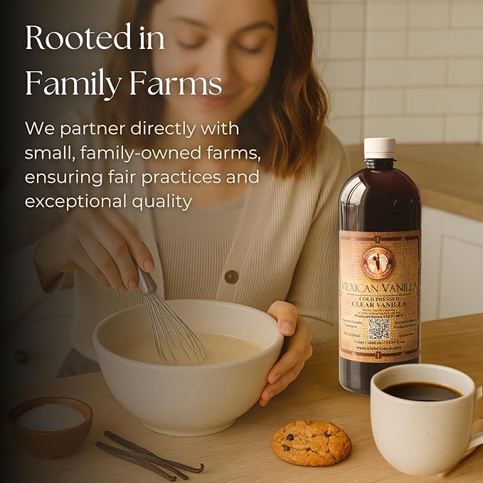 Pure Clear Mexican Vanilla Extract (33.81 fl oz)– Gluten-Free Coumarin-Free Vanilla for Baking Cakes Cookies Coffee &amp Desserts – Cold Pressed Natural Vanilla