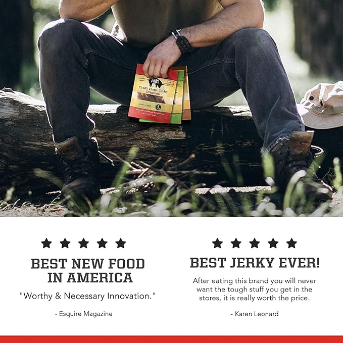 Big Fork Craft Pork Jerky Variety Pack – 3 Flavors to Try (Original Maple Spicy 3-Pepper) | Bacon-Inspired Small-Batch Jerky | 100% Berkshire Pork | Keto Paleo Gluten-Free | 3 Bags (2.25 oz Each)