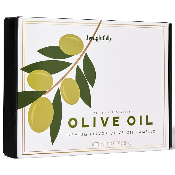 Thoughtfully Gourmet Olive Oil Sampler Gift Set Premium Extra-Virgin Olive Oil from Spain Natural Flavors Include Garlic Chili Smoky Bacon Mushroom Jalapeno and More Set of 8