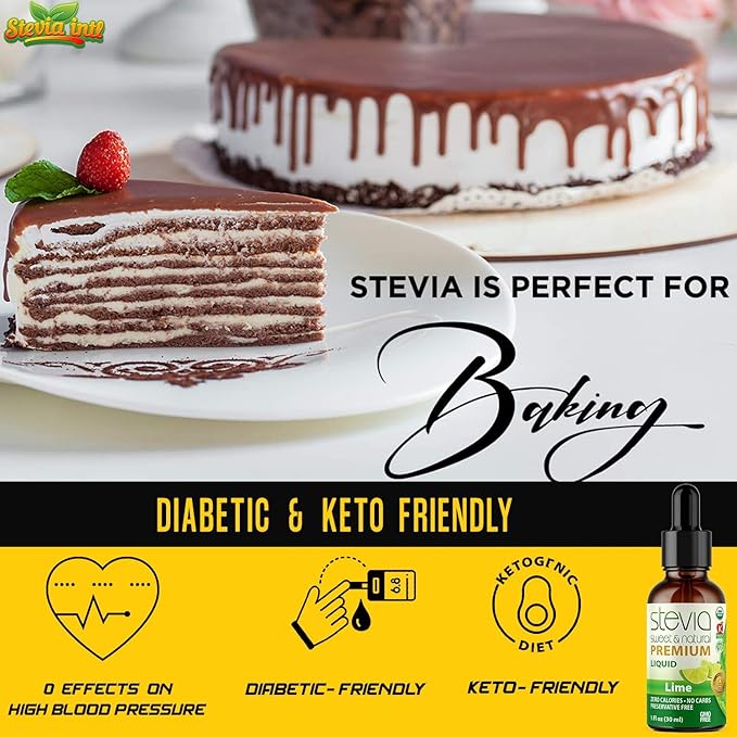 Lime Premium Quality Stevia Drops. Organic Liquid Stevia Sugar Substitute Naturally Sweet Non-Bitter 0 Calorie 0 Carb NON-GMO Diabetic &amp Keto Friendly (1oz) Glass Bottles (Pack of 3)