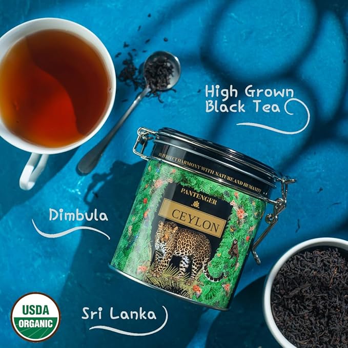 Pantenger Ceylon Tea Loose Leaf. 3.5 Ounce (50 Servings). USDA Organic Black Tea Leaves from Dimbula Sri Lanka. High Grown Ceylon Tea. Packed in USA.