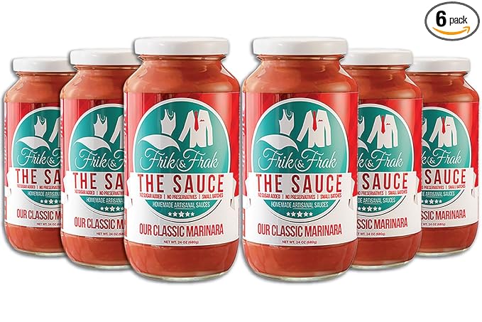 Classic Marinara Pasta Sauce by Frik &amp Frak 6-Pack No Sugar Added No Preservatives Gluten Free 36 Month Shelf Life Artisan Small Batch Crafted Pasta Sauces 24 Oz Jars