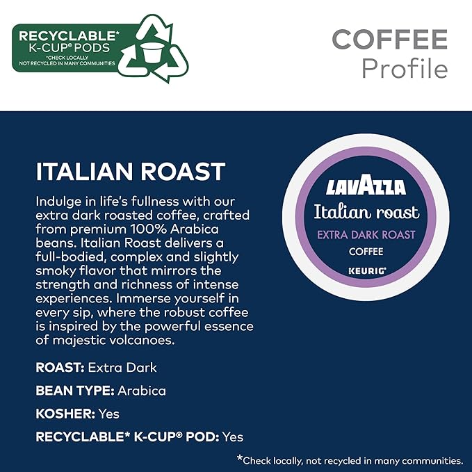 Lavazza Italian Roast Keurig Single Serve K-Cup Pods 60ct (12 Packs of 10)