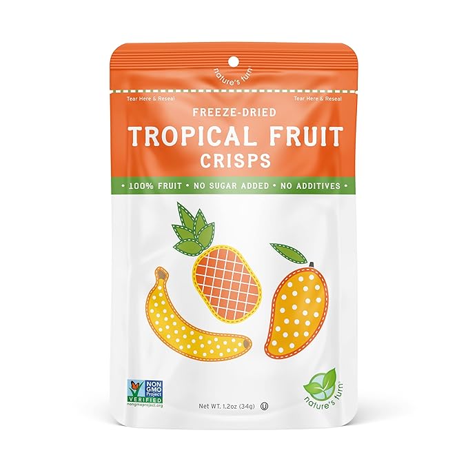 Nature's Turn Freeze-Dried Fruit Snacks Mixed Berry and Tropical Crisps Pack of 12 (1.2 oz Each)