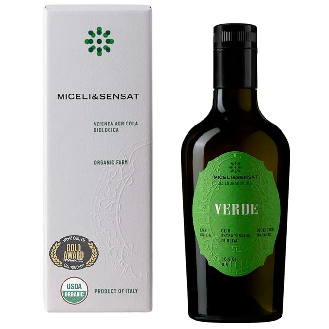 Green Robust Organic 500+ mg/kg Polyphenols Rich Italian Extra Virgin Olive Oil from Italy 2025 Gold Award High Antioxidants Peppery Finish Sicily Certified Origins Cold Pressed - 16.9 fl oz