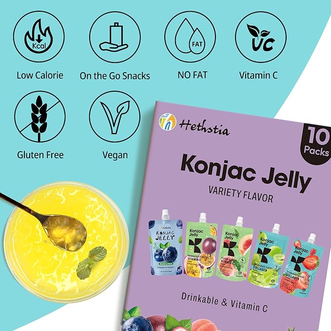 Hethstia High Protein Ramen Soup Chicken Flavor 6-Pack and Konjac Jelly Variety Pack 10 Pouches Drinkable Jelly– Blueberry Peach Passion Fruit Green Grape Strawberry