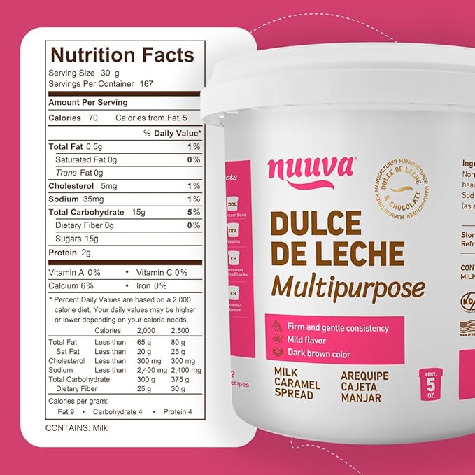 Nuuva Foods Multipurpose Dulce de Leche | Authentic Creamy Caramel Spread for Baking | Perfect for Cake Desserts &amp Pastries (2.5 lbs)