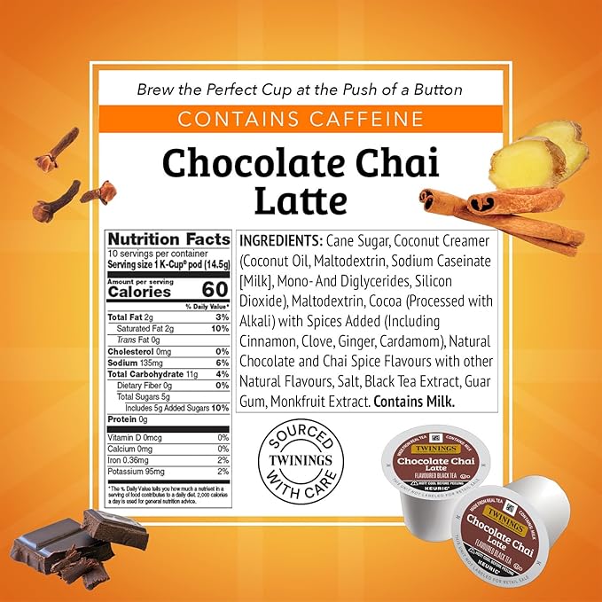 Twinings Chai Latte Variety K-Cup Pods for Keurig 12 Traditional + 10 Chocolate Made with Real Black Tea &amp Spices Creamy Slightly Sweet Caffeinated Enjoy Hot or Iced (Pack of 2)