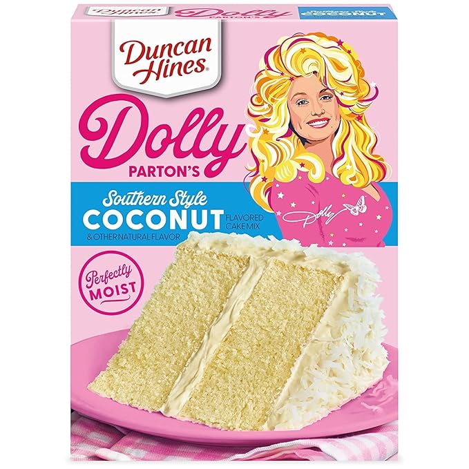 Duncan Hine's Dolly Parton's Favorite Southern-Style Coconut Cake Mix Set! Flavored With Vanilla Frosting! Easy To Make Deliciously Moist At Home! Choose Your Flavor! (Coconut) 2 Piece Set