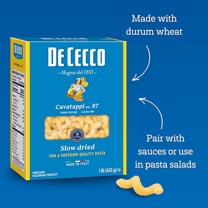 De Cecco Cavatappi No. 87 Pasta 16 Oz (Pack of 12) Authentic Slow Dried Made with Durum Wheat Versatile Pasta for Sauces &amp Recipes Made in Italy
