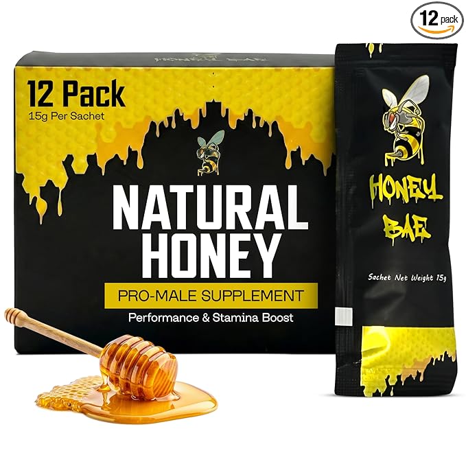 Honey Bae Natural Honey Sachets Herbal Vitality &amp Energy Support for Men Pure Honey with Maca Tongkat Ali Ginseng On-The-Go Single Serve Packets 12 x 15g