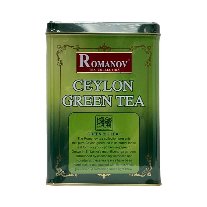 Romanov Tea | Ceylon Green Tea | Green Big Leaf | 100% Pure | Additives Free | GMO Free | Gluten Free | Dairy Free | Sugar Free | 100% Natural | 400g (1)
