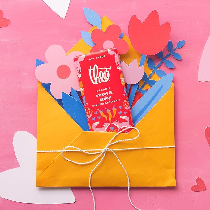 Theo Chocolate Valentine's Day Sweet &amp Spicy | Cinnamon &amp Cayenne Organic Organic Dark Chocolate Bar 55% Limited Edition 12 Pack Vegan Fair Trade Non-GMO