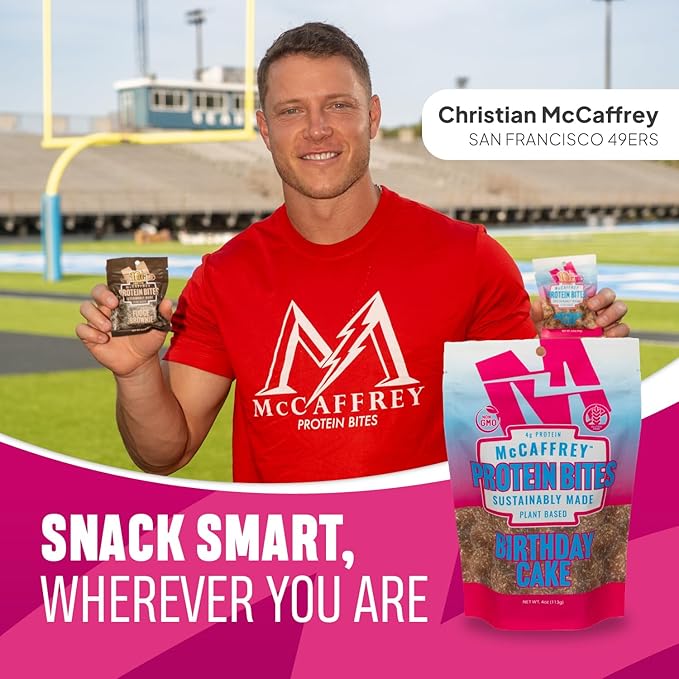 McCaffrey Protein Bites – Birthday Cake Flavor – 6 Multi-Serving 4oz Bags – 4g of Protein per Serving – Gluten-Free Vegan High Fiber Energy Snack for Active Families