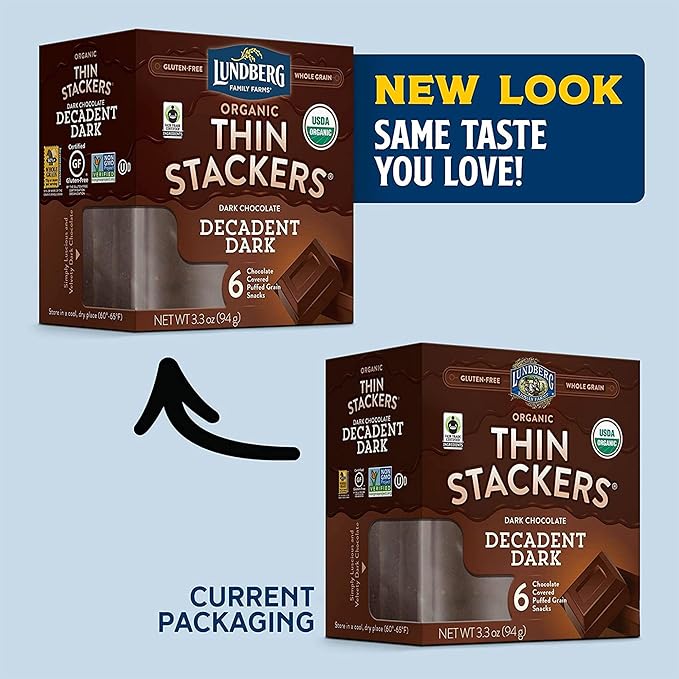 Lundberg Organic Thin Stackers Rice Cake Decadent Dark Chocolate Fair Trade Kosher USDA Certified Organic Gluten Free &amp Non-GMO 3.3 Ounce (Pack of 6)