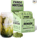 Renude Chaga Matcha - Chaga Mushroom Powder Superfood Drink Mix with Adaptogens Ceremonial Grade Mushroom Matcha Keto Vegan Sugar Free Natural Energy and Immune Support - 10 Servings