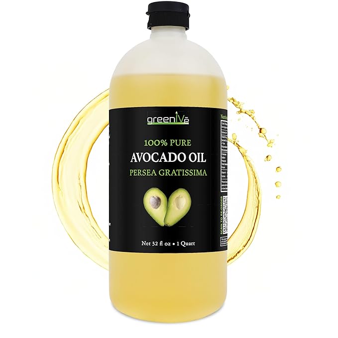 GreenIVe Avocado Oil Naturally Grown 100% Pure Natural without Additives Clean Cold Pressed Non-GMO Vegan: For Cooking Frying Baking and for Sauces Dressings Marinades Salads (32 Ounce)