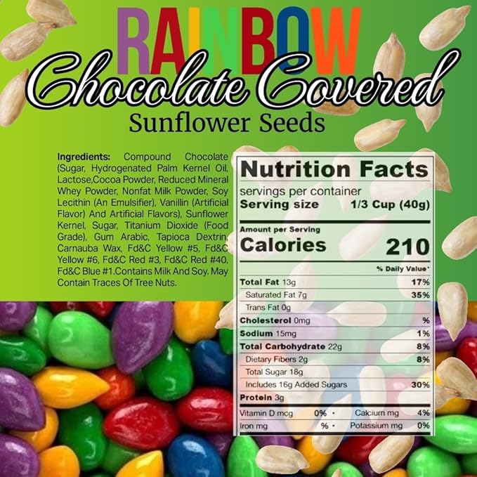SweetGourmet Rainbow Candy Coated Chocolate Sunflower Seeds Milk Chocolate Gluten-Free 2 Pounds