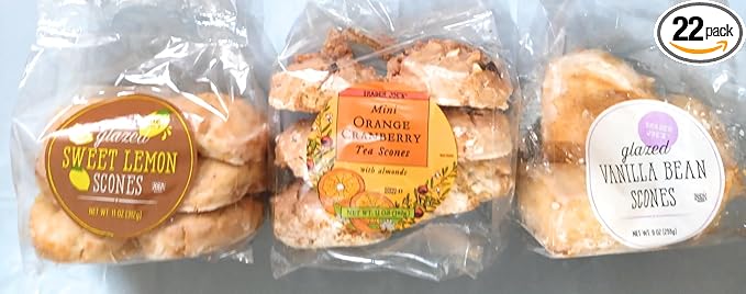Trader Joe's Glazed Scones Variety Pack Sweet Lemon Mini Orange Cranberry Tea with Almonds Vanilla Bean