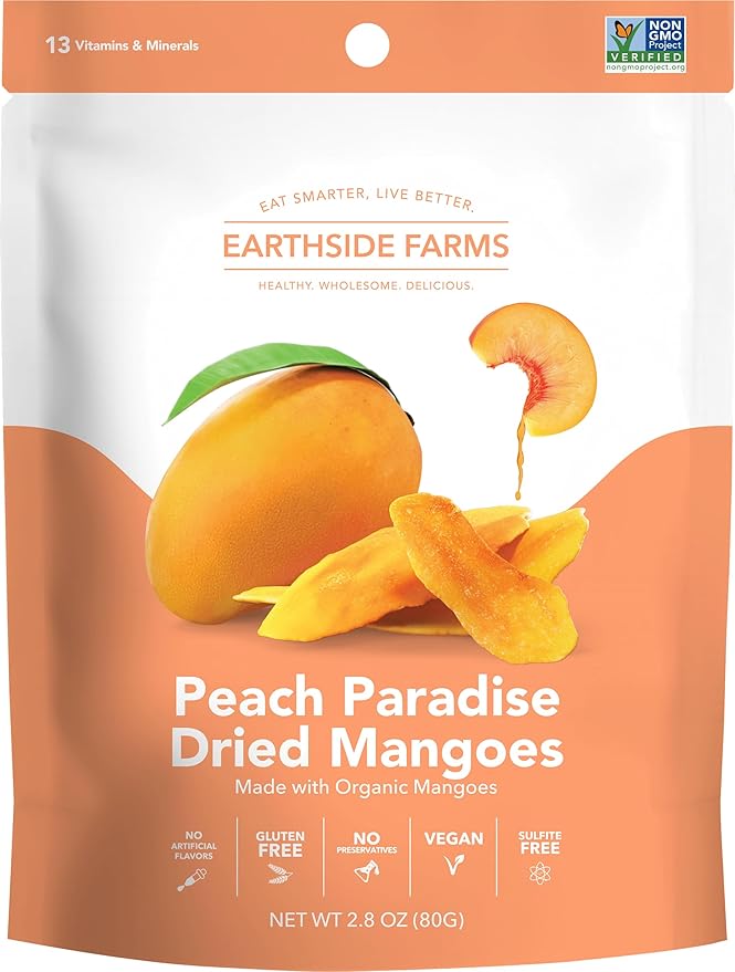 Earthside Farms - Dried Organic Mango Variety Pack Original Citrus Splash Lime Kick and Peach Paradise Dried Organic Mangoes Gluten Free No Added Sugar Non GMO Organic Vegan No Preservatives