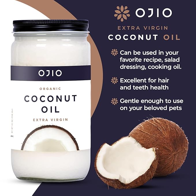 Ojio Virgin Coconut Oil – Unrefined Cold Pressed Extra Virgin Coconut Oil for Cooking Baking Skin &amp Hair Care – Gluten-Free Low-carb Keto &amp Paleo Friendly – 32 Fl Oz (Pack of 1)