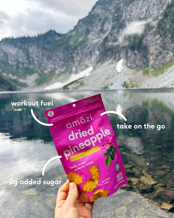 Amäzi Foods | Dried Pineapple - Moringa Hibiscus (6 Pack) | All Natural Snacks | No Sugar Added Dried Pineapple | Dehydrated Fruit