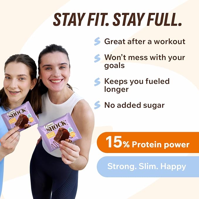 FitnesSHOCK Protein Brownies – Dark Chocolate Dessert Bars – Low Sugar Dessert Snack (2g Total Sugar No Added Sugar) – Healthy Snack – 10 Count