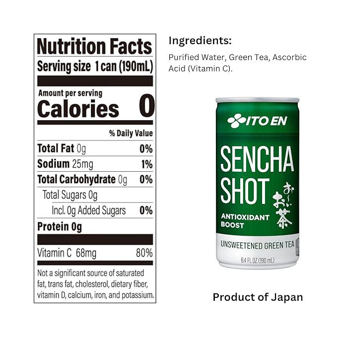 Ito En Sencha Shot Japanese Green Tea 6.4 Ounce (Pack of 30) Unsweetened Zero Calories