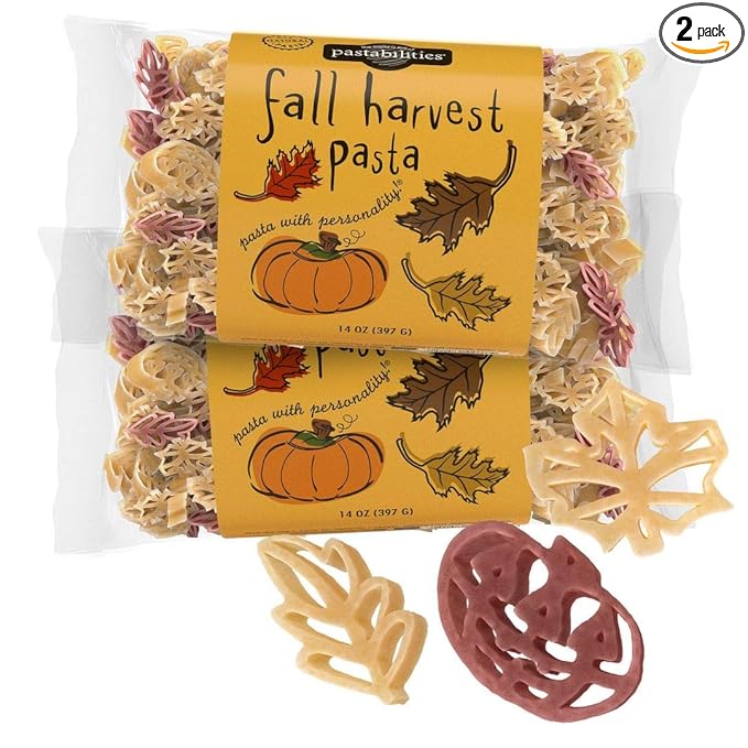 Pastabilities Fun Shaped Pasta for Kids - Fall Festival - Pumpkin and Leaf Holiday Theme Non-GMO Natural Wheat and Vegetable Pasta All-Natural Kosher Certified Made in the USA (2 Pack 14 Oz)