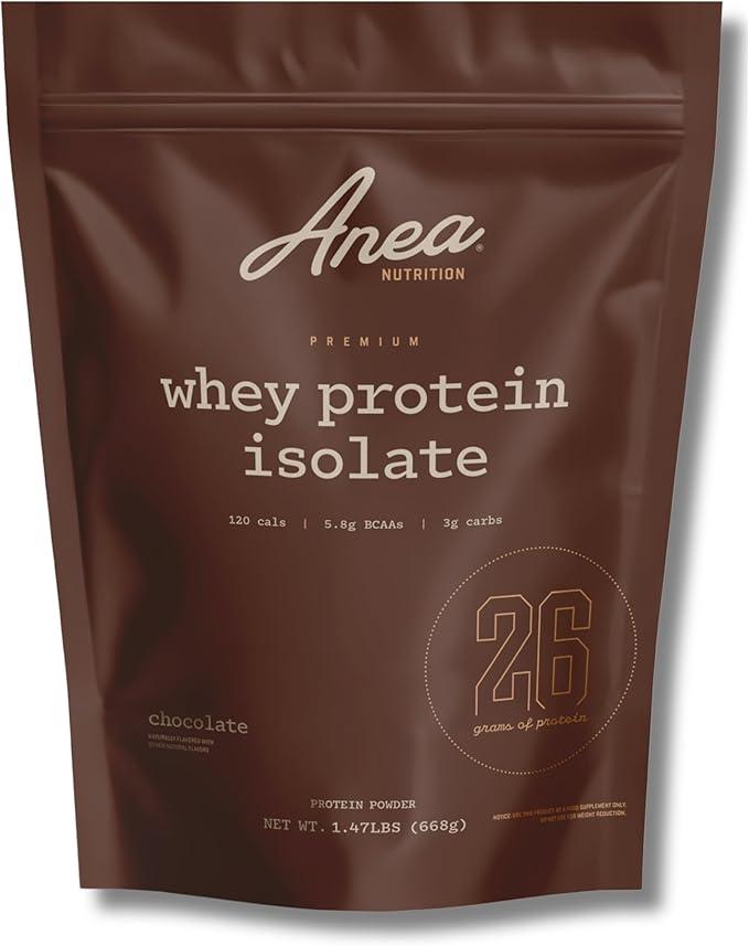 Anea Whey Protein Isolate - Chocolate | 26g Protein | 5.8g BCAAs | Low Carb 3g Carbs | Complete Amino Acids | Gluten-Free Soy-Free | Lean Muscle &amp Recovery | Made in GMP Facility