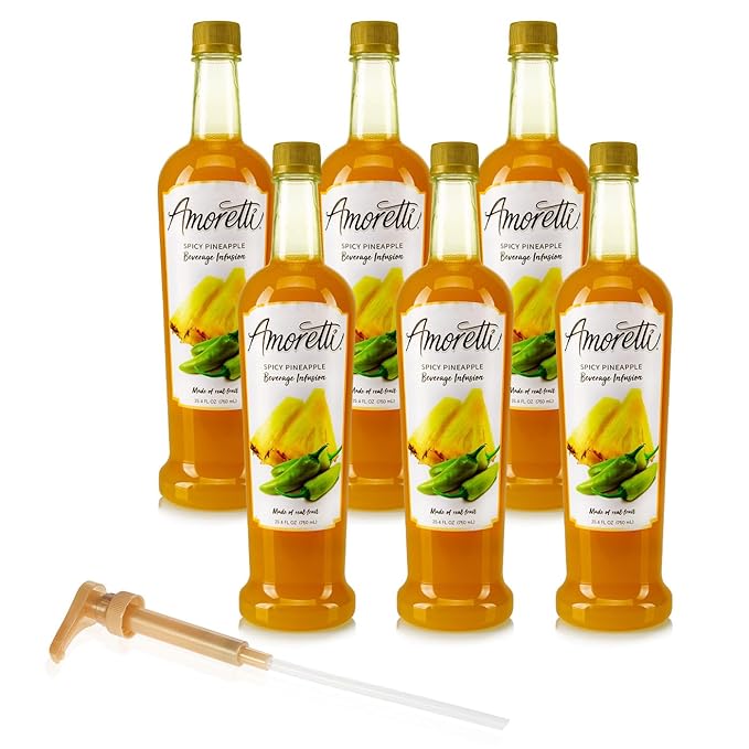 Amoretti - Spicy Pineapple Beverage Infusion - Drink Mix &amp Water Enhancer with Pump for Flavoring Cocktails Waters Teas and other Beverages Preservative Free