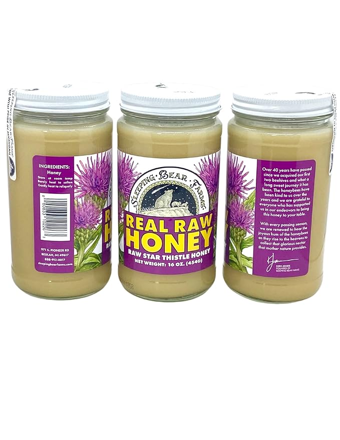 One Pound (16oz) Glass Jar Real Raw Star Thistle Honey From Michigan Beekeepers