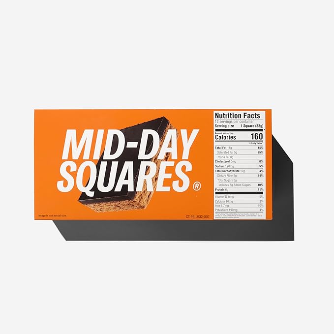 Mid-Day Squares Peanut Butta Protein Chocolate Bars 1.16 Oz each 4 Packs (48 Squares) | Made with Real Chocolate 6g Plant Protein 4g Fiber Gluten Free Plant-Based
