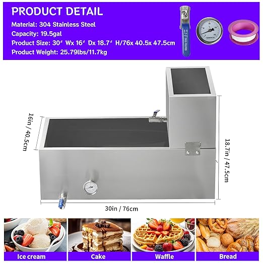 Maple Syrup Evaporator Pan 30 x 16 x 18.7 Inch Maple Syrup Pan 19.5 Gal 304 Stainless Steel Maple Syrup Evaporator Boiling Maple Syrup with Valve and Thermometer