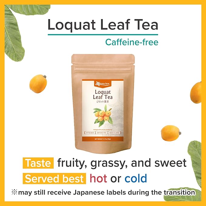 Onkatsu Farm Loquat Leaf Premium Japanese Tea Bags (Nispero Tea) Sweet Herbaceous Flavor Hot or Iced Caffeine Free 30 Total Tea Bags