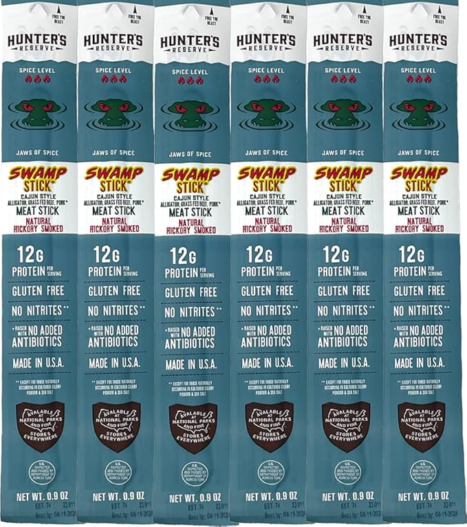 Hunter's Reserve - Exotic Meat Trail Sticks - Adventure You Can Taste - Wild Game Jerky Sticks (SWAMP STICK ALLIGATOR 6 ct)