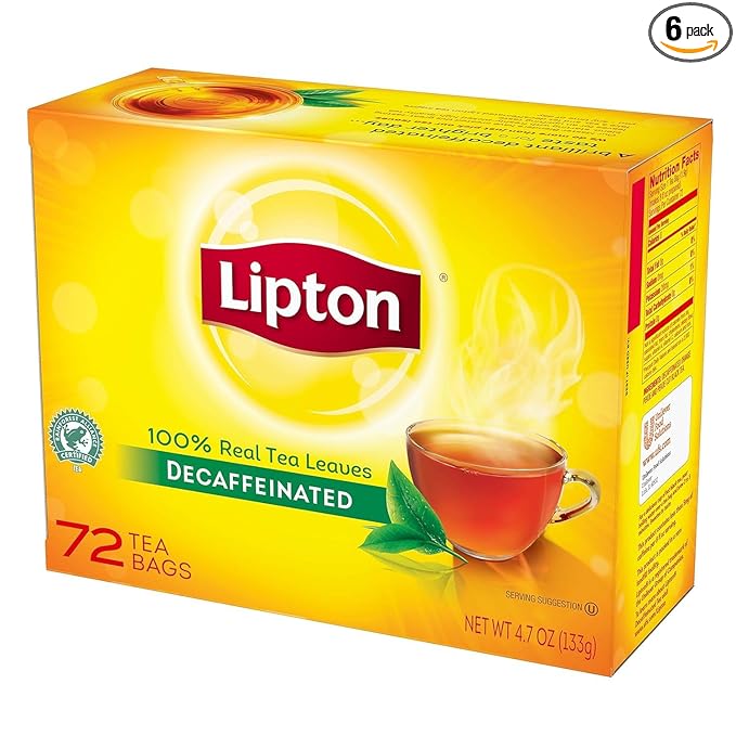 Lipton Black Decaffeinated Hot Tea 72 count tea bags per box 6 boxes per case