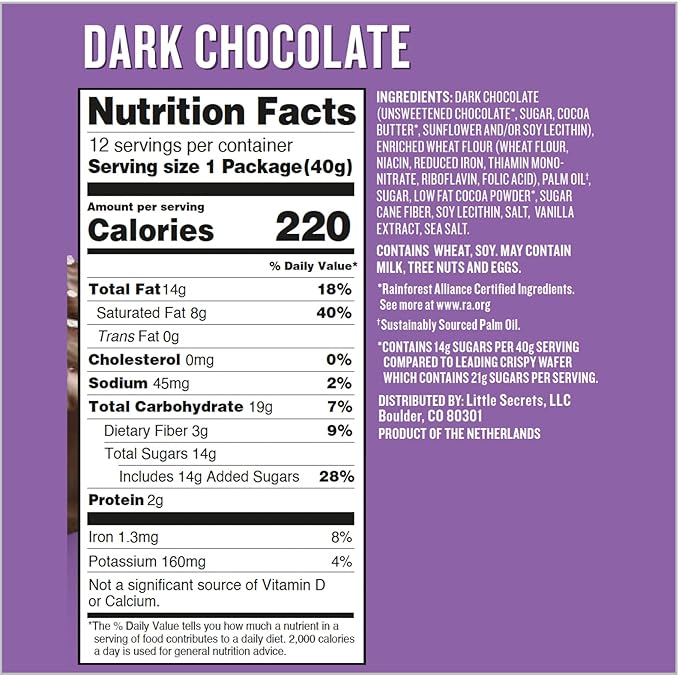 Little Secrets Dark Chocolate Crispy Wafers | 60 Minis | Made in Europe | Nothing Artificial &amp No Sugar Alcohols | Sustainable Cocoa | 1.4 Ounce (Pack of 12)
