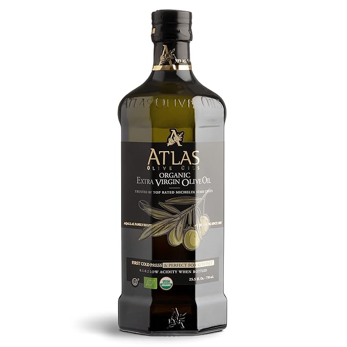 Atlas 750 mL Organic Cold Press Extra Virgin Olive Oil in Glass Bottle Polyphenol Rich from Morocco | Newly Harvested Unprocessed from One Single Family Farm | Moroccan EVOO Trusted by Award-Winning