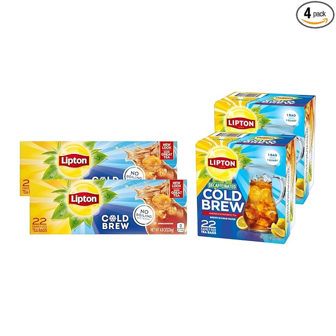 Lipton Cold Brew Family Size Tea Bags Original &amp Decaf 22 CT (2ea) (Variety Pack)