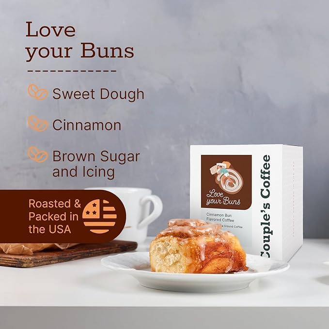 Couple's Coffee K-Cups | Cinnabon Flavored Coffee | Gives Back to Military Families | Love your Buns | Gourmet Ground Coffee with Cinnamon Bun Flavors | Compatible with K-Cups &amp Single Serve Brewe