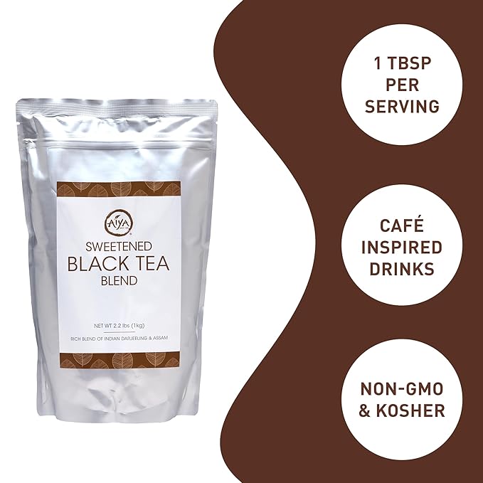 Aiya Sweetened Black Tea Blend | Indian Black Tea with Cane Sugar | Quick &amp Easy Mix for Lattes Smoothies | 1kg Bag (2.2 lbs)