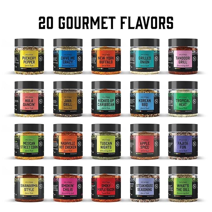 Grilling Spice Set Grill Seasoning Gifts 20 Unique Spices and Seasonings Jars Gift Set BBQ Gifts For Men Dad Husband Father Flavors Like Chili Cajun Garlic Steak Rub Herbs Blend and More