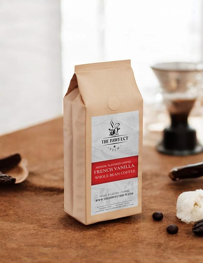 Dog Lover’s Coffee – French Vanilla by The Pawfect Brew | Medium Roast Whole Bean 1 lb Bag | Naturally Flavored Freshly Roasted to Order | 25% Profits Donated to Animal Rescue