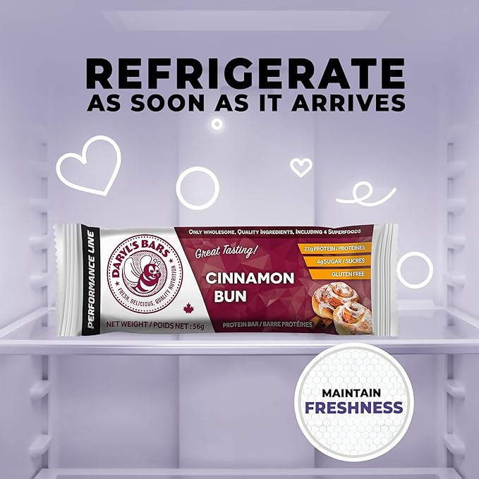 Daryl's Bars Cinnamon Bun On the Go Whey Protein Bars Gluten Free 21gr of Protein Snack Meal Replacement Pack of 1